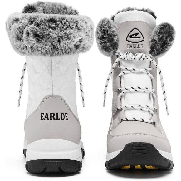 Women’s White Waterproof Snow Boots Mid-Calf Faux Fur Lined Non-Slip - Picture 7 of 9